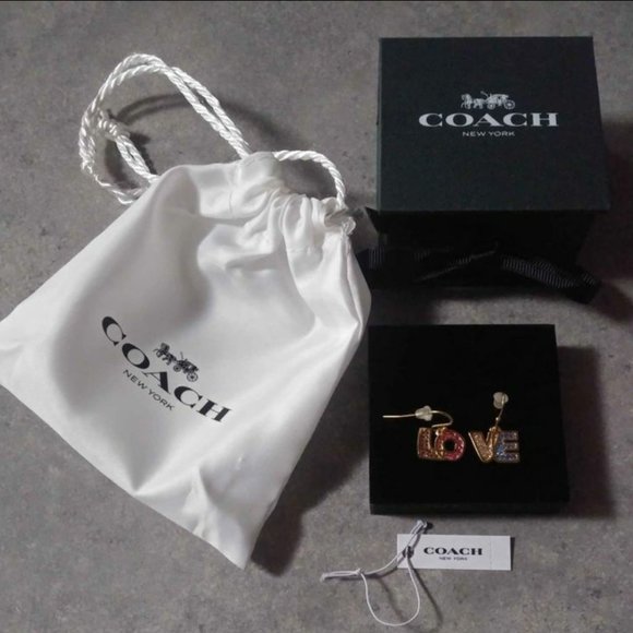 COACH LOVE Earrings in Goldtone W/ Sparkling Multicolour Stones - Picture 5 of 5